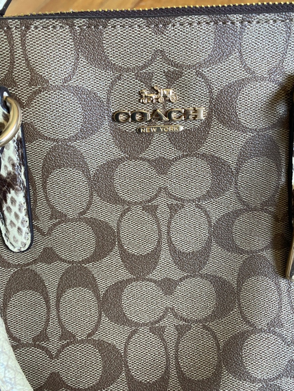 Coach Brown Signature Canvas Satchel with Snake-Print Handles and Gold Hardware - Picture 2 of 12